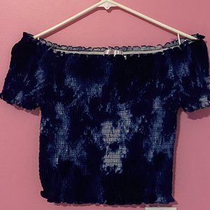 Navy blue tie dye off the slouders crop top